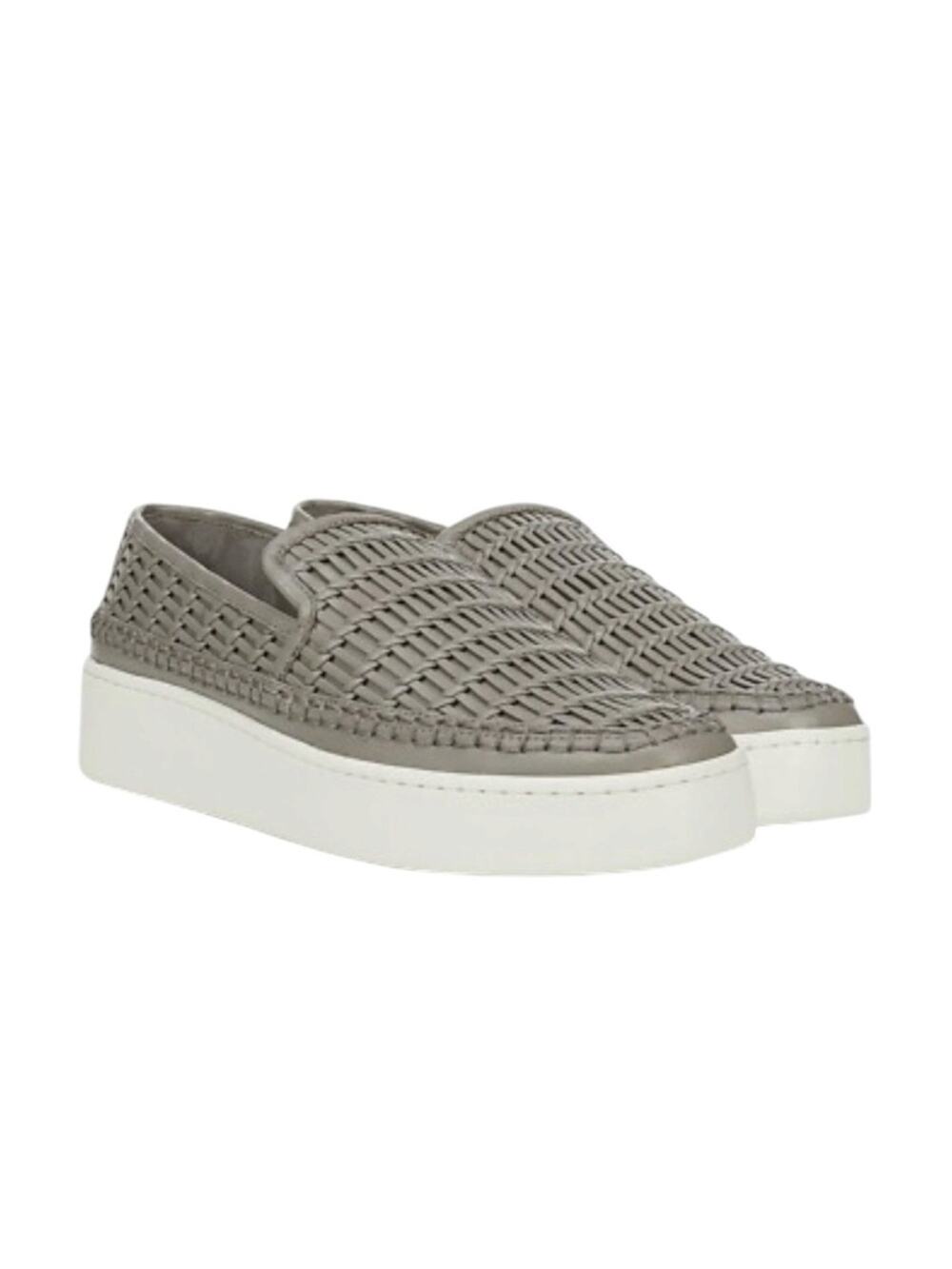 VINCE Stafford Woven Leather Slip-On Sneakers  Grey Platform Shoes Sz 8